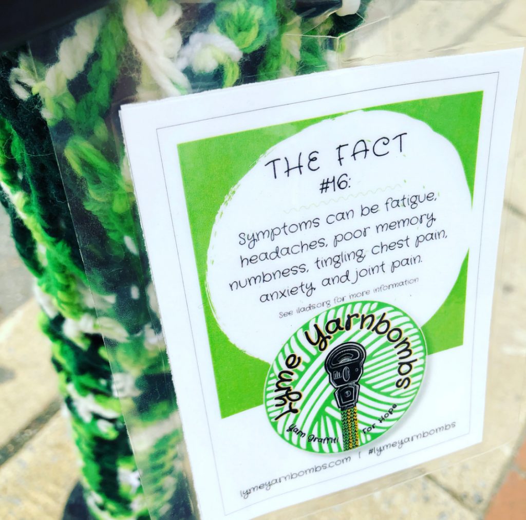 Lyme Awareness Yarnbomb Newark Delaware Parking Meter Fact Card