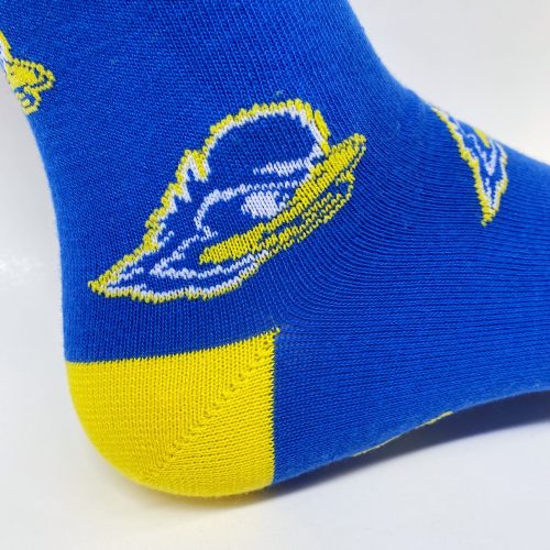 Detail of heel on University of Delaware All-Over YoUDee Crew Sock.